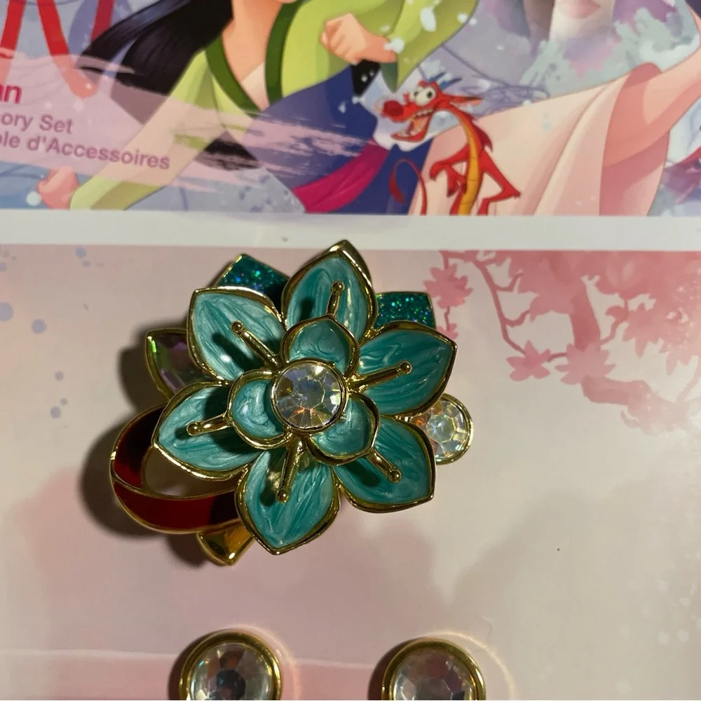 Disney Princess Mulan Costume Jewelry Accessory Set Hair Clip & Clip Earrings